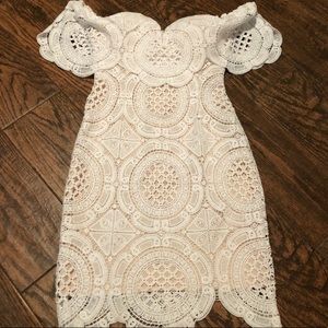 Lulus Bellissimo White Lace Off-the-Shoulder Dress